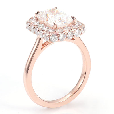 Luxurious 3 CT Radiant Moissanite Engagement Ring - Sparkling Double Halo 3D Design in Gold Setting