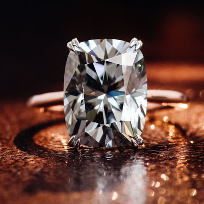 Breathtaking 7CT Grey Moissanite Ring - Elongated Cushion Cut with Sparkling Hidden Halo | Ultimate Luxury Engagement Jewelry