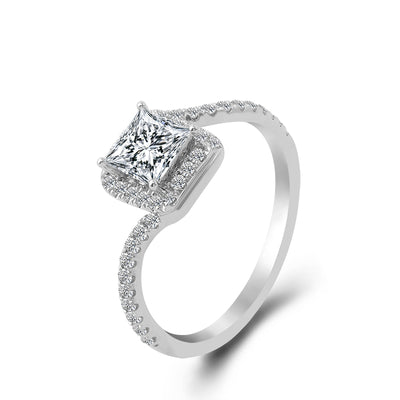 Gorgeous 1 CT moissanite diamond ring with hidden halo and twisted split shank, plated with luxurious gold.