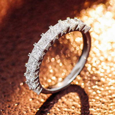Marvelous White Gold Semi Eternity Ring - 3mm Princess-Cut Moissanite Diamonds