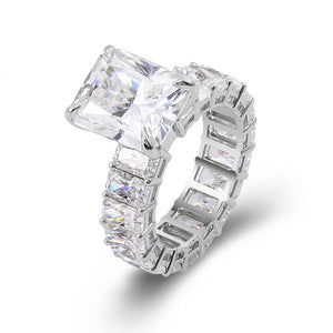 emerald cut moissanite diamond- platinum full eternity engagement ring