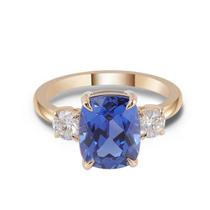 gold three stone ring - moissanite engagement ring