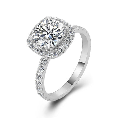 White Gold Halo Ring | 2 CT Cushion Moissanite Diamond | 3D Design | Luxurious Jewelry