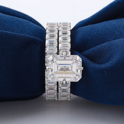 Sophisticated Gold Emerald Cut Bridal Set - Hidden Halo Design - Timeless Symbol of Your Eternal Love