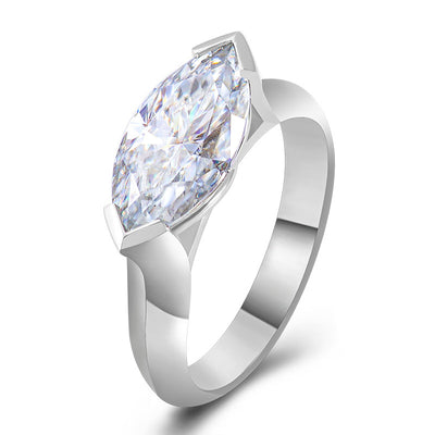 Exquisite 3CT Marquise Moissanite Solitaire Ring in White Gold