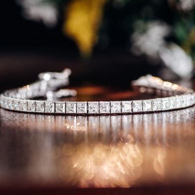 Extravaganza Princess Moissanite 5.7Ct Tennis Bracelet | Sparkling White Gold Jewelry DEF Color VVS Clarity