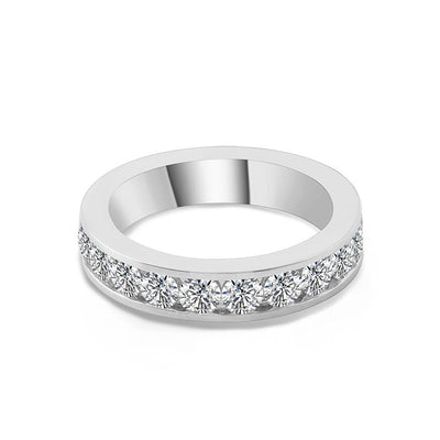 Sophisticated and Luxurious White Gold Wedding Band with Halfway Set Moissanite Diamonds | VVS Clarity | DEF Color | Available in 10k, 14k, 18k