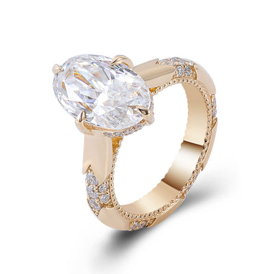 Elegant 5.5 CT Moissanite Gold Oval Sidestones Engagement Ring - Luxurious Vintage Royal Style with Unmatched Sparkle