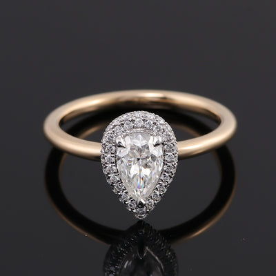 Sumptuous Yellow Gold Double Halo Ring - 1CT 3D Pear Moissanite, VVS Clarity, DEF Color - Luxurious Jewelry