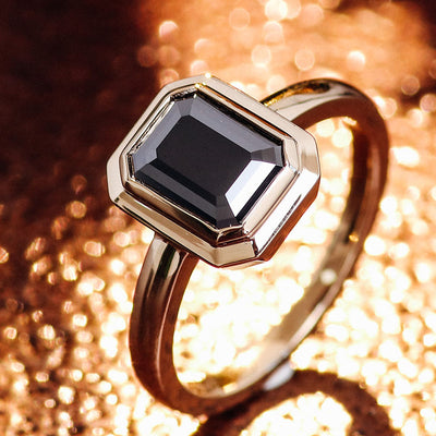 Luxurious 2 CT Black Emerald Cut Moissanite Gold Bezel Solitaire Ring - Unique Wedding, Engagement, or Promise Ring for Modern Women