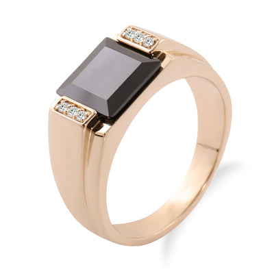 Luxurious 8x8 Cut Black Moissanite Diamond Men's Gold Ring with VVS Clarity