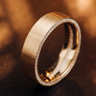 Yellow Gold Men's Wedding Band | Inner Diamond Detail | 145 Moissanite Diamonds | VVS Clarity | DEF Color