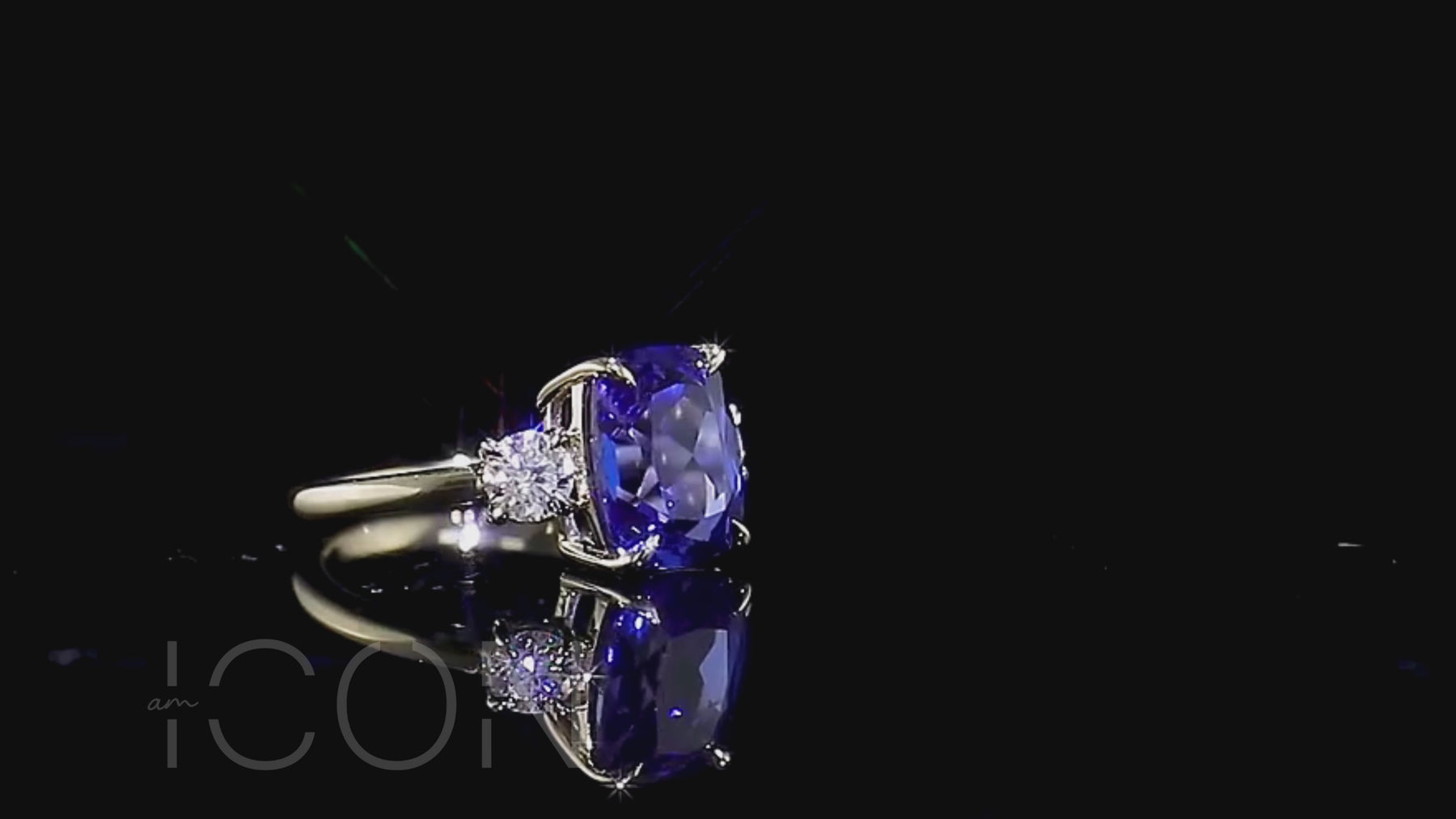 Chanel Set Cushion Cut Faceted Blue/purple Tanzanite in An 18k Gold Tension Setting  Ring