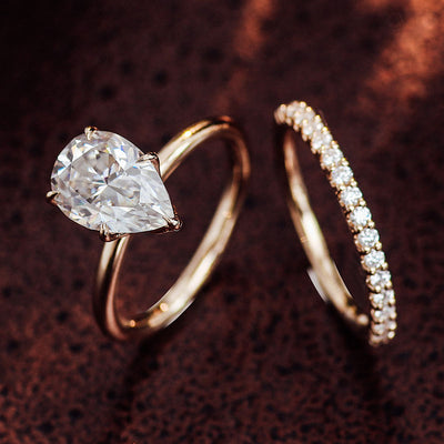 Gorgeous Yellow Gold Pear Cut Semi-Eternity Bridal Set with 2CT Moissanite Diamond