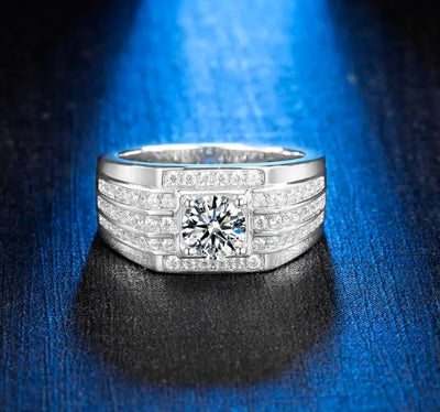 Stunning Men's Silver Ring with 1 CT Moissanite Diamond - Perfect for Weddings"