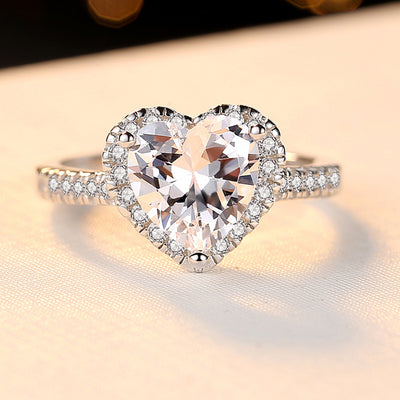 Sparkling Heart Halo Ring with 0.80 CT Moissanite Diamond - Perfect Gift for Her