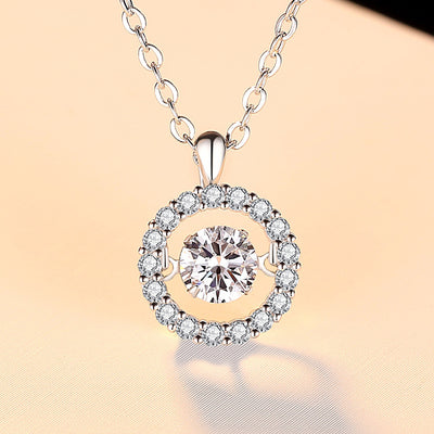 925 Sterling Silver Circle Necklace Plated with White Gold | 0.5 CT Round Moissanite Lab-Created Diamond | Accent Moissanite Diamond Stones | Pure Gem