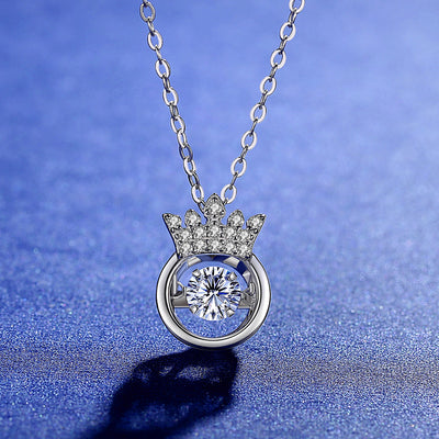 925 Sterling Silver Necklace Plated with White Gold | 0.5 CT Round Moissanite Lab Created Diamond | Unique Crown Design | Ideal for Formal and Casual Occasions