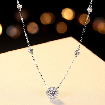 Dazzling 1 CT Moissanite Round Halo Necklace - White Gold Plated 925 Sterling Silver - Perfect for Special Occasions & Gifts