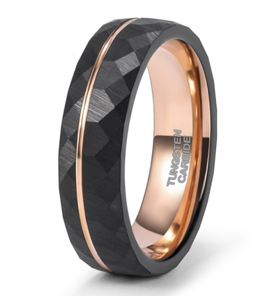 Two-Tone Black and Gold Tungsten Carbide Ring with Hidden Mosaic Design