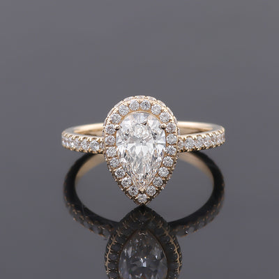 Stunning 3 CT Pear Moissanite Engagement Ring with Double Halo 3D Design, Luxury Gold Setting, and Ethically-sourced Lab-Created Diamonds - Perfect for Unforgettable Proposals