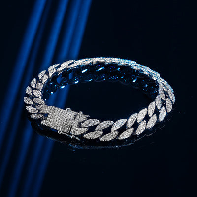 Capture Everyone's Attention with Our Hand-Made Cuban Bracelet Plated with White Gold and Featuring Moissanite Lab-Created Diamonds - Order Now!