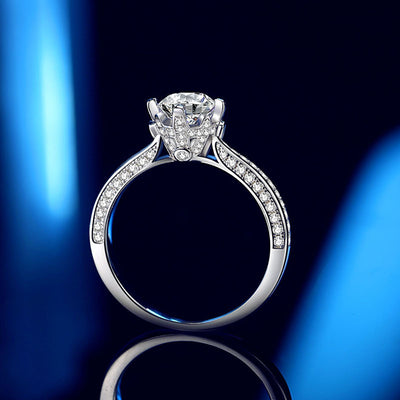 Exquisite 1 CT Moissanite Diamond Engagement Ring, White Gold Plated 925 Sterling Silver, Unique Gradient Diamond Channel Setting, Timeless Elegance
