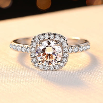Stunning Halo Setting 3 CT Lab Created Moissanite Diamond Ring Plated in White Gold
