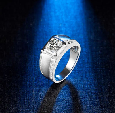 Stunning 2.75 CT Moissanite Diamond Men's Silver Ring with Pave Stones