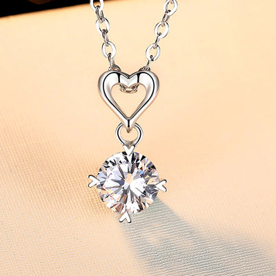 Enhance Your Look with Our Beautiful 925 Sterling Silver Heart Necklace with 1 CT Moissanite Diamond Accent Stones