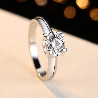 Lovely 1CT Round Moissanite Diamond Solitaire with heart accent - Sterling Silver Plated Gold