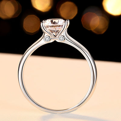 1CT Round Moissanite Diamond Solitaire with Flush Accents - Sterling Silver Plated with Gold