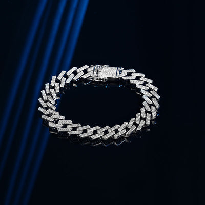 White gold Cuban bracelet with round moissanite diamonds on a micropaved design